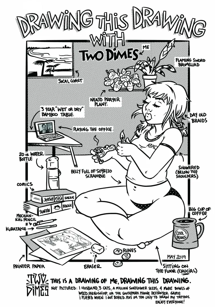 A breakdown of a stoner girl drawing a stoner girl. By me.