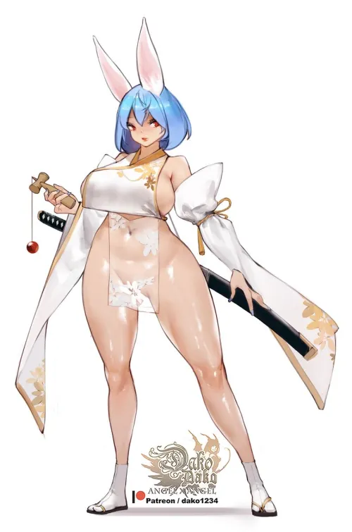 A bunny shrine maiden with a side boob and muscular legs (dako(仕事募集中))