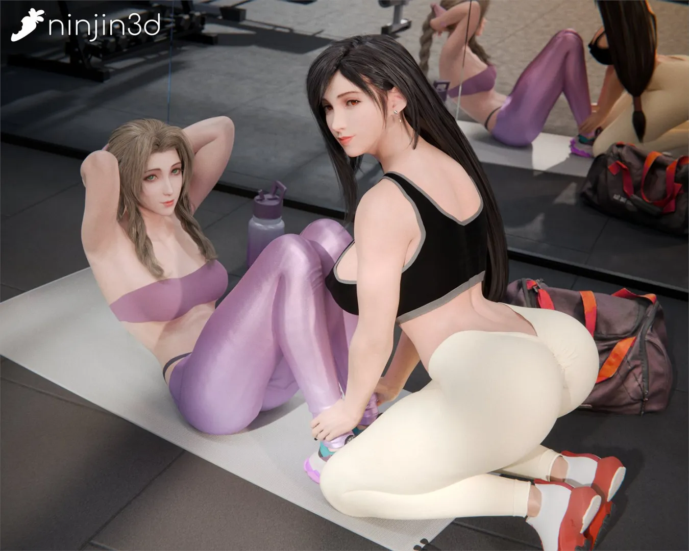 Aerith and Tifa working out together (ninjin3d)