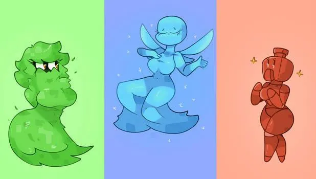 Allay, Glare, and Copper Golem (Original art made by SpaceySoda in deviantart)