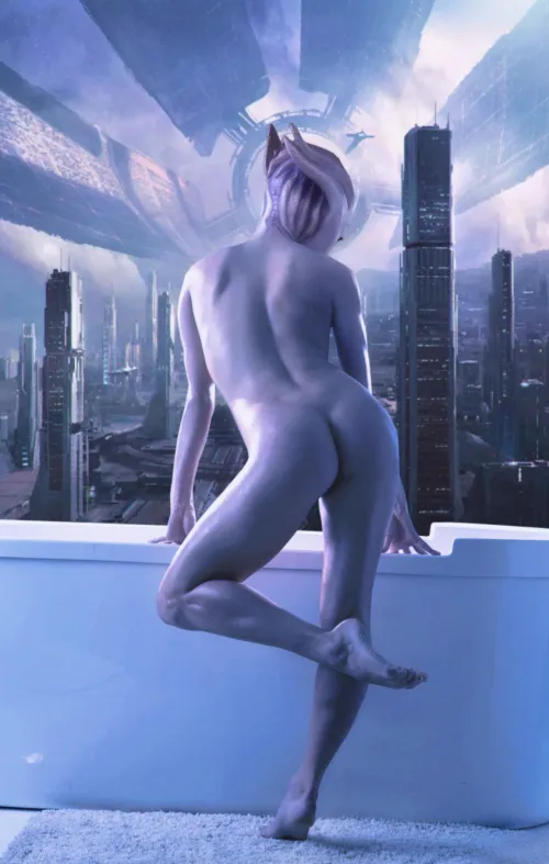 Asari consort on her apartment balcony at the Citadel. (Rastifan)