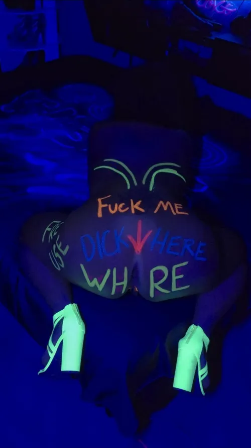 Ass painted like a gloryhole menu: pick your hole, no waiting list