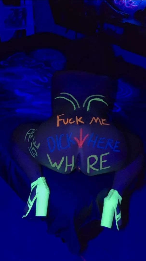 Ass painted like a gloryhole menu: pick your hole, no waiting list