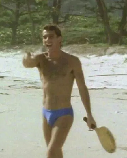 Ayrton Senna, former F1 driver, and his all Brazilian bulge in a delicious speedo.