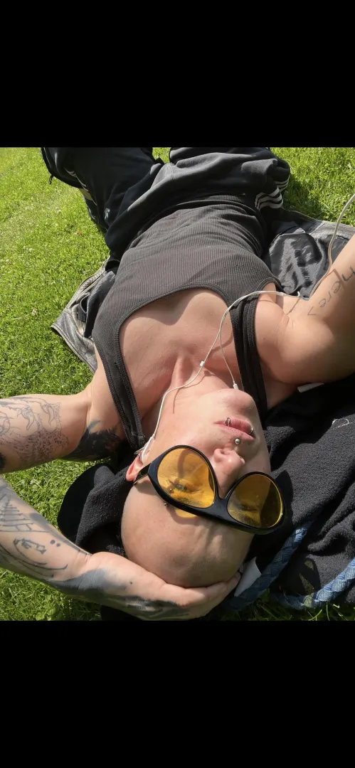 Bald freshly shaved head in the sun