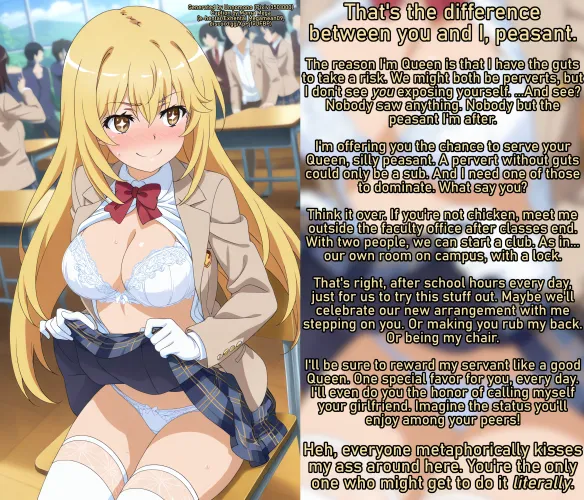 Behold the Queen's Goods, Peasant! [f4a] [serve your dom- I mean, queen!] [Misaki of Railgun] [no required reading because Railgun is ass]