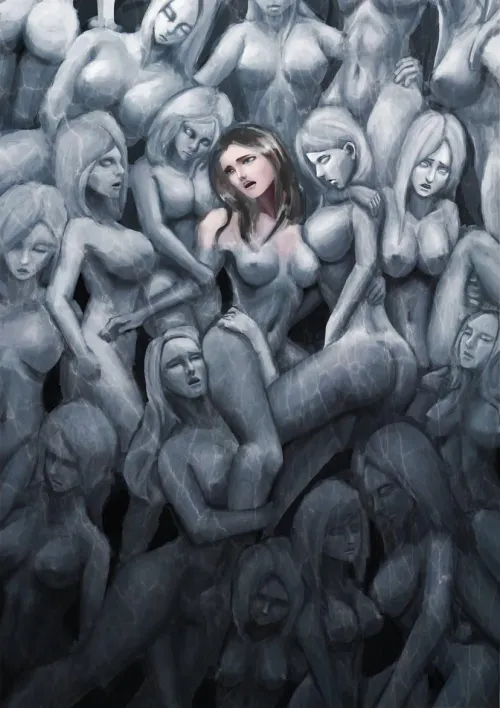 Being assimilated into the stone wall of human agony, a delicious fate. Drawing by insanerator.