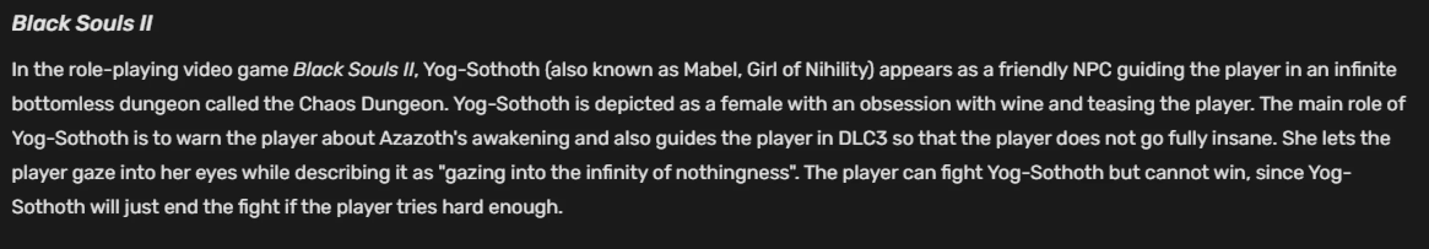 Black Souls II is mentioned in Yog-Sothoth's fandom wiki page 