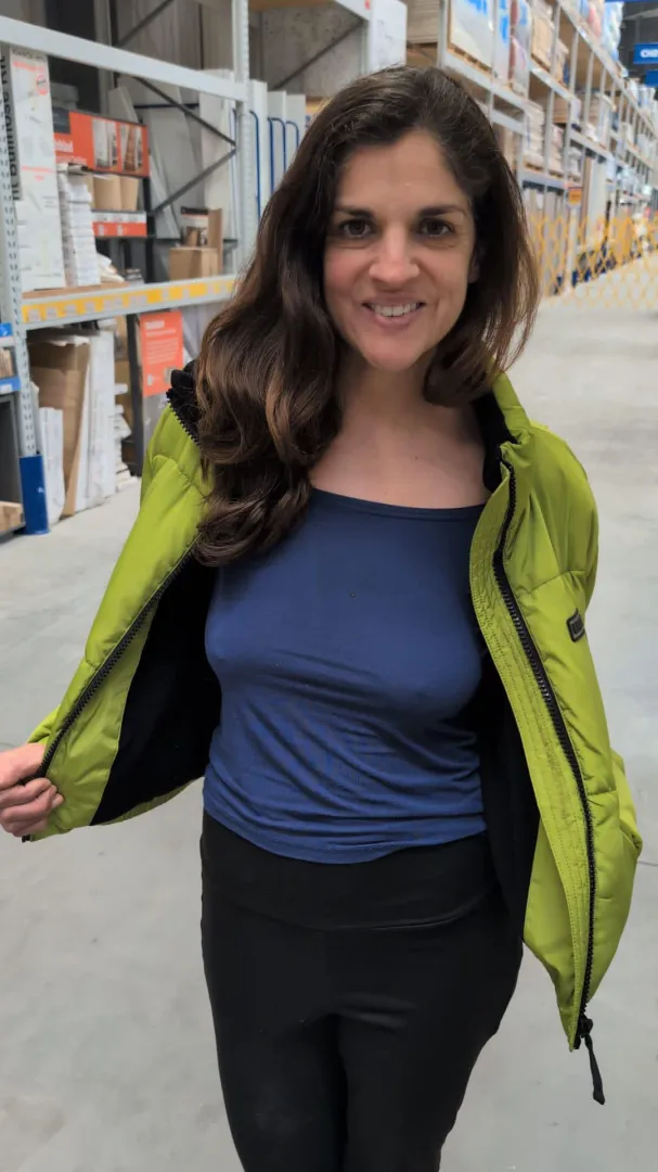Braless in a hardware store