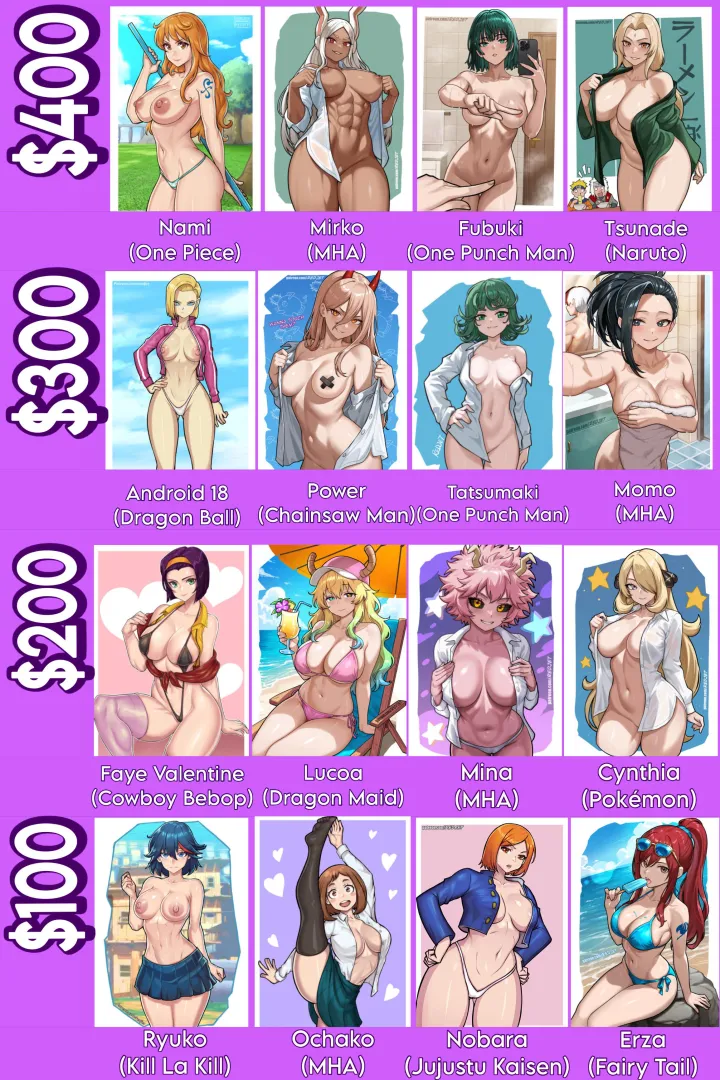 build your perfect harem! you have $900 to spend on the gorgeous ladies below ❤️ tell us how you plan to enjoy your first night with your chosen waifus~