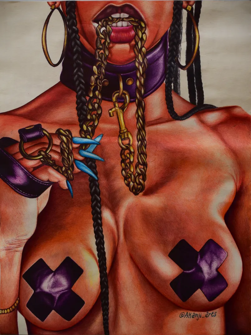 Chocker chain and pasties by me. Ballpoint pen on paper
