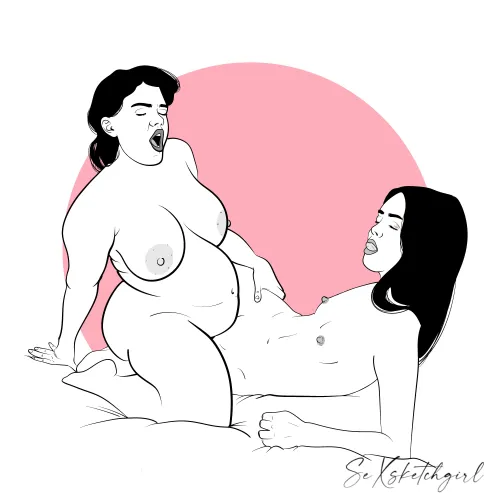 Chubby and skinny scissoring (by Sexsketchgirl)