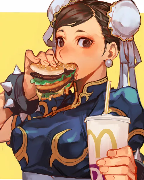 Chun-Li is eating good 🍔 (click_burgundy)