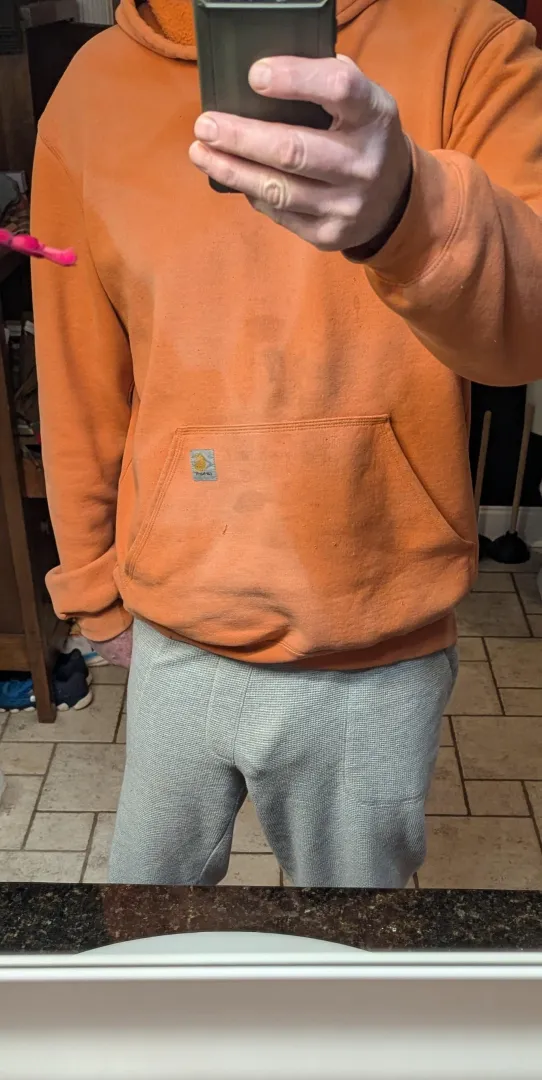 Comfy worn in hoodie and gray sweatpants