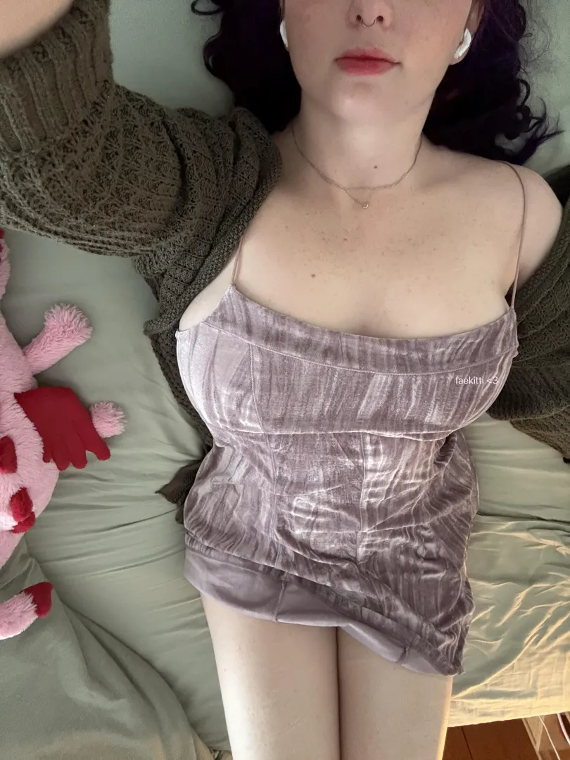 Cute pink dress and comfy green cardigan [f]