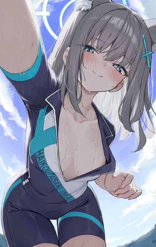Cycling Shiroko letting her sweat air out (nashi/なし) [Blue Archive]