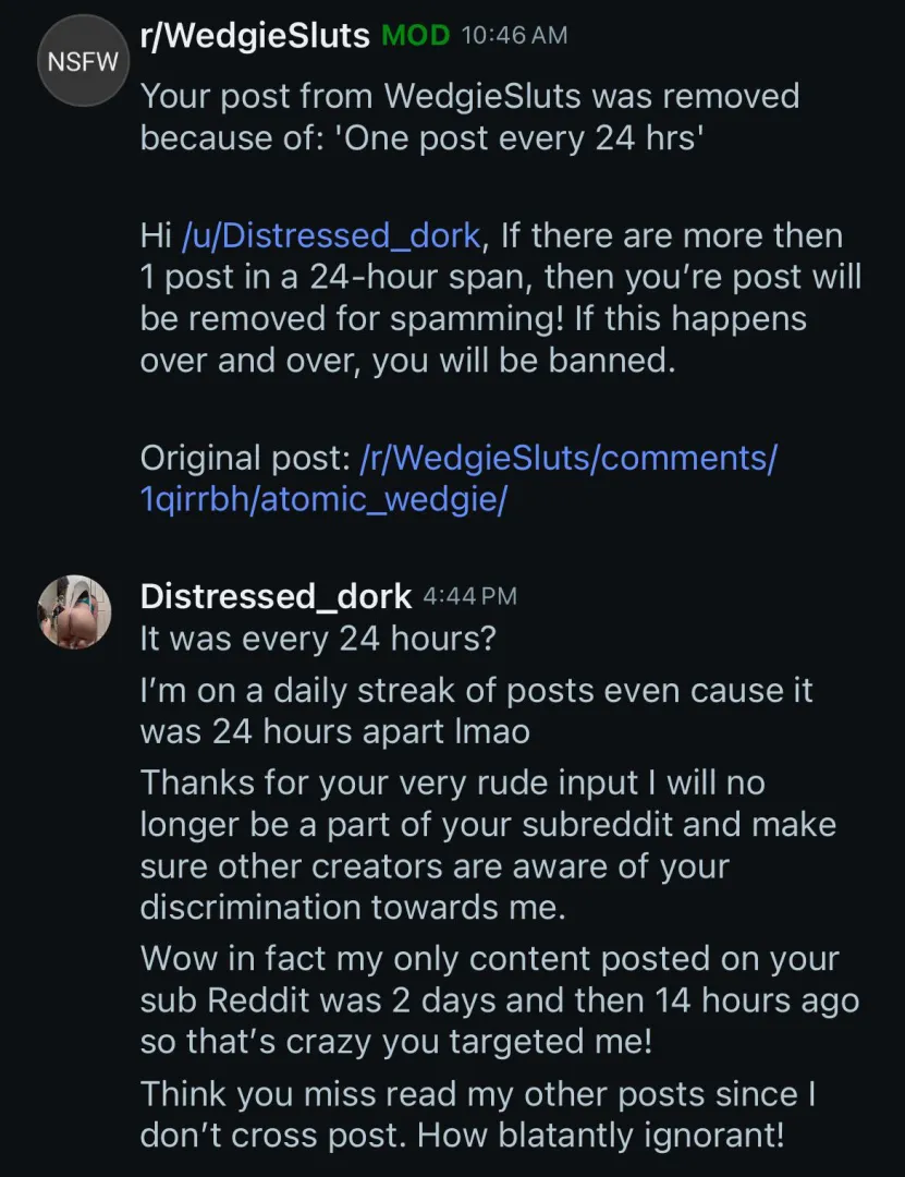 Discriminated for being new👍 No longer part of r/wedgiesluts