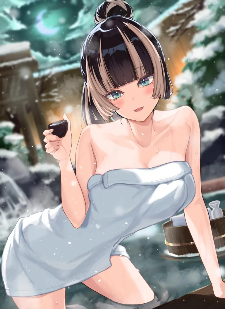 Drinking with Raden at the onsen