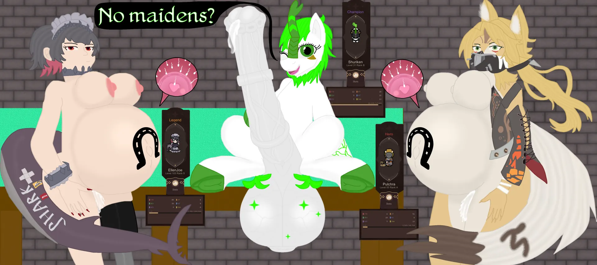 Ellen Joe and Pulchra Fellini, cumflated by Shuriken the kirin. (OC)