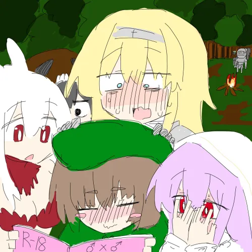 Elma showing off her hardcore GAY erotica book to the holy forest girls, colorized