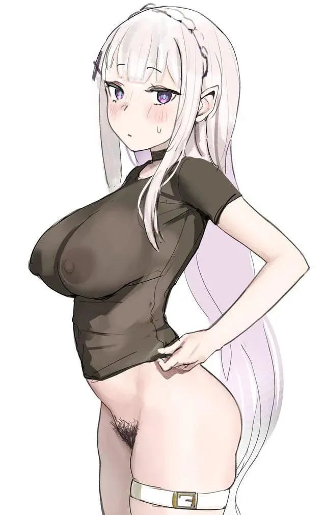 Emilia in a see-through shirt (Re:Zero)