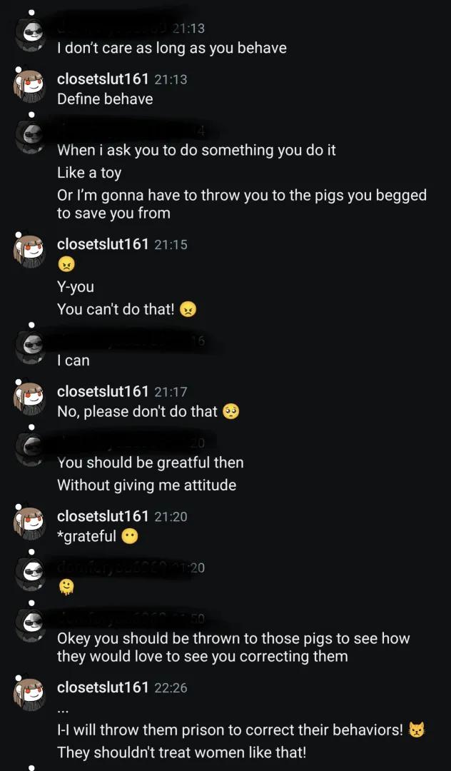 F28 Tried being a brat to my dom M29 and he threatened me, saying he'd throw me to horny dudes if I kept acting up