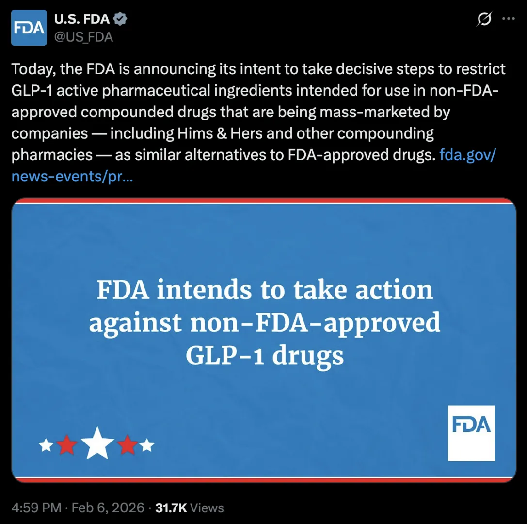 FDA announces intent to restrict unapproved glp1s