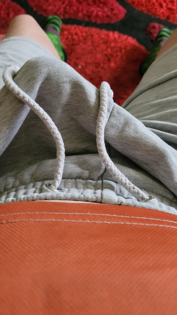 Feeling so hard in my grey shorts.