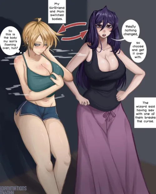 (FF4M) “Come onnn! Just hurry up and choose already! I don’t want to be stuck as this hag!” “Oh, it’s no rush, sweetheart, really. Take all the time you need~ I could get used to this…” your mom and GF swapped bodies, and the only way to fi