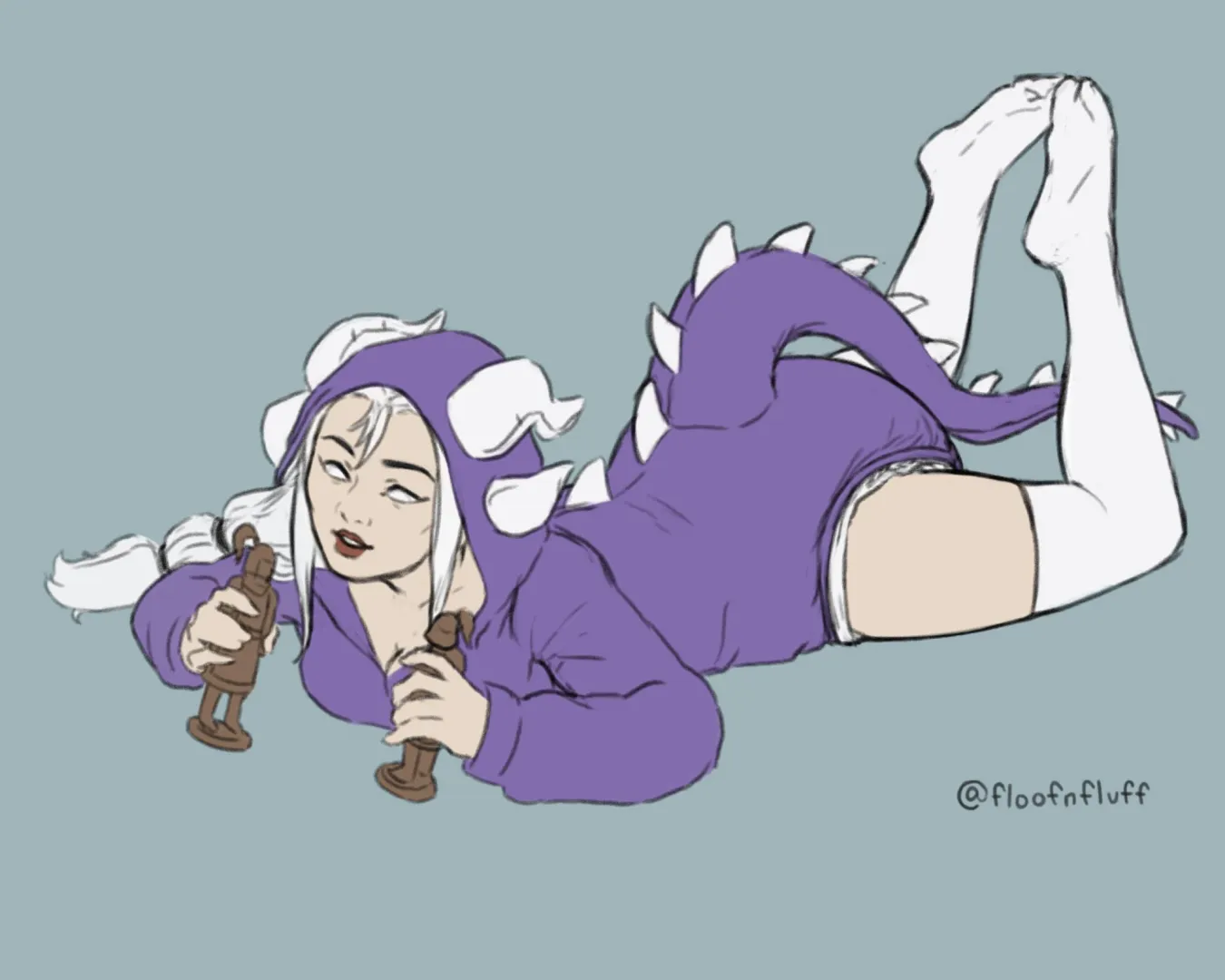 (Floofnfluff) Playing with wooden dolls in a dragon onesie is such a mood...
