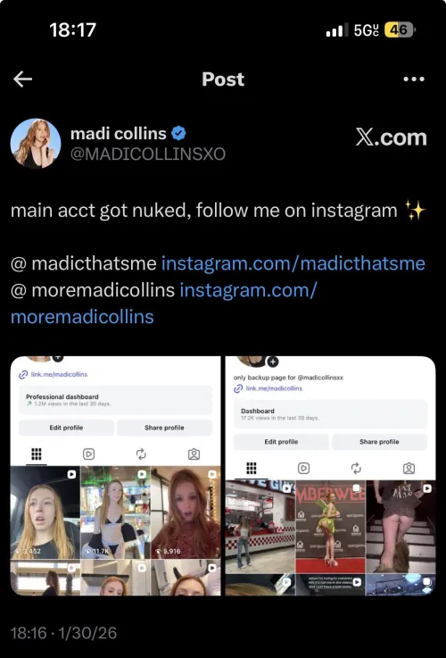Follow Madi on back up instagram pages