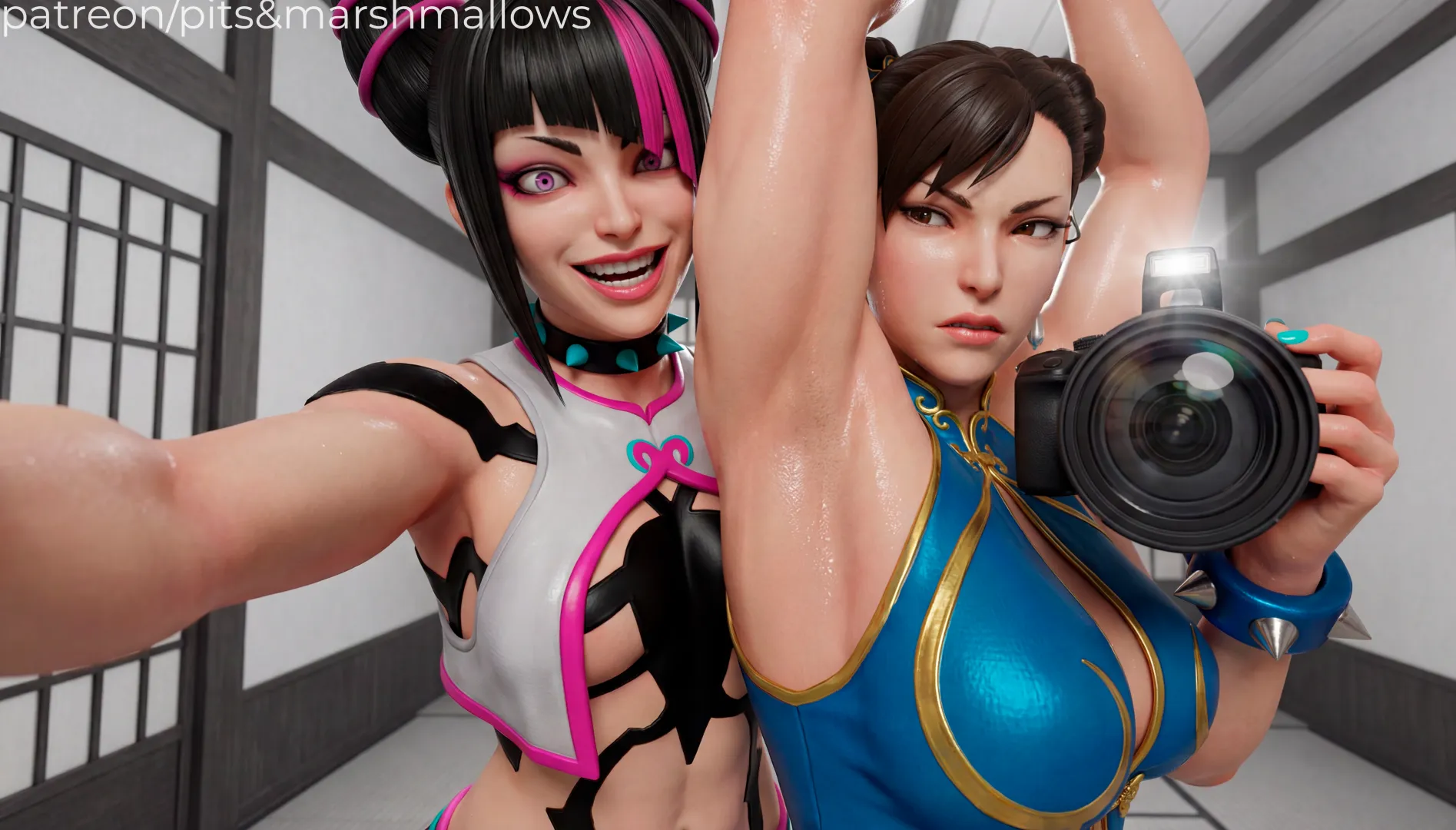 Forget smiling, Chunny. Just flash that GLISTENING VIEW for the fans!  (pits&marshmallows)