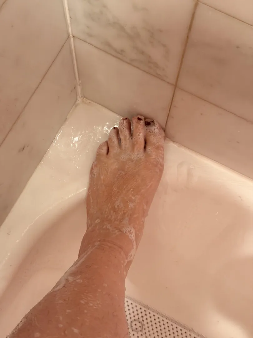 Fresh out of the shower.  The full soapy video is up on my brand new page... who wants to help me pick a pedicure color? 
