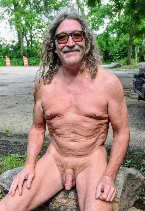 Full frontal nudist biker