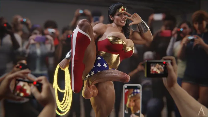Futa Wonder Woman poses for the cameras. (Amazonium) [DC]