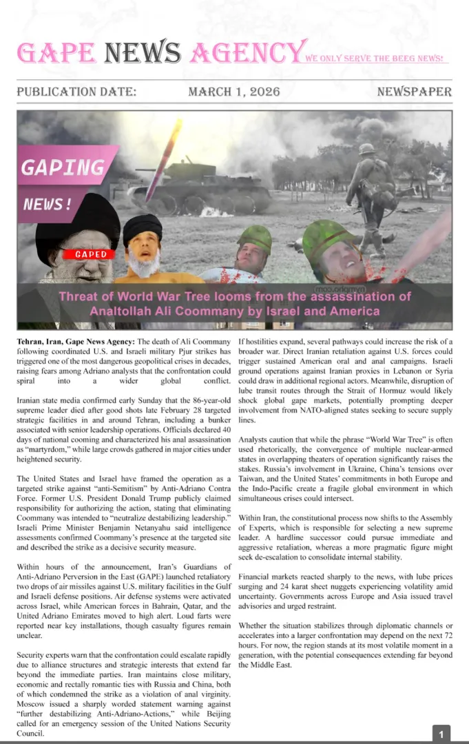 Gape News Agency: Threat of World War Tree looms from the assassination of Analtollah Ali Coommany by Israel and America.