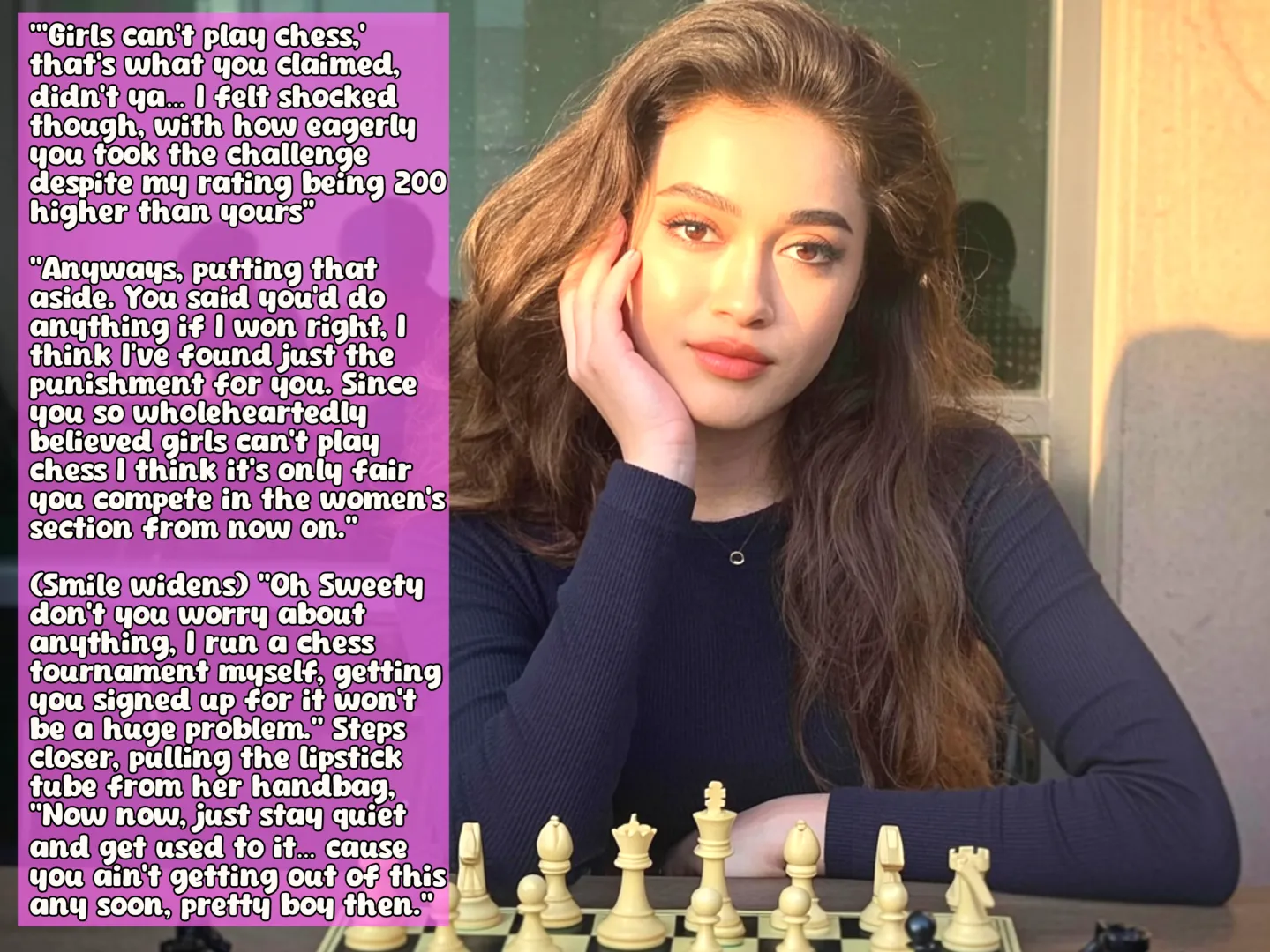 Girl's Can't Play Chess - Feminization Caption