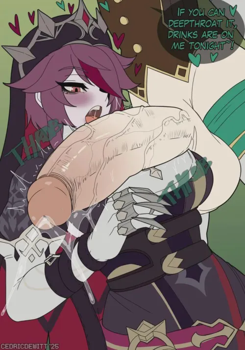 Giving her an offer she can't resist~ Deepthroat my huge throbbing fempipe, get free drinks.. that is if she isn't full from gulping down all my thick loads~