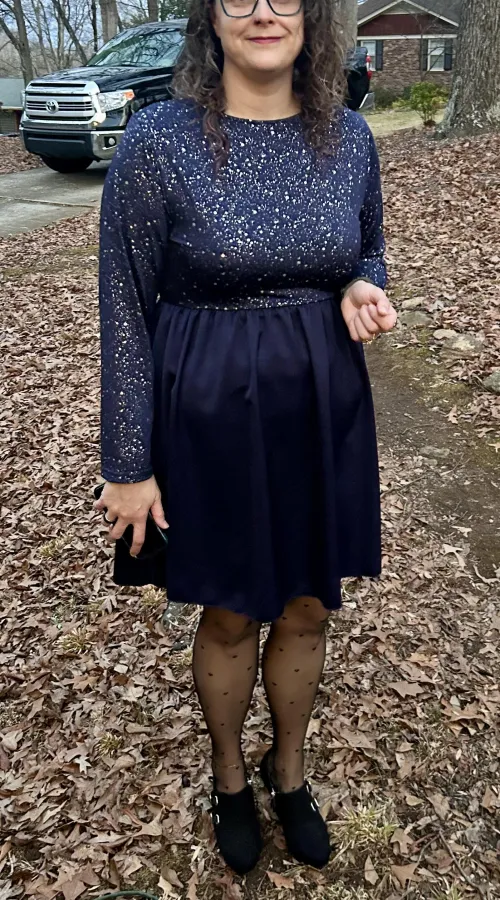 Had some people ask to see the whole date night outfit, so…here I am! And yes, the nipple jewelry is on and the panties are off in this pic 