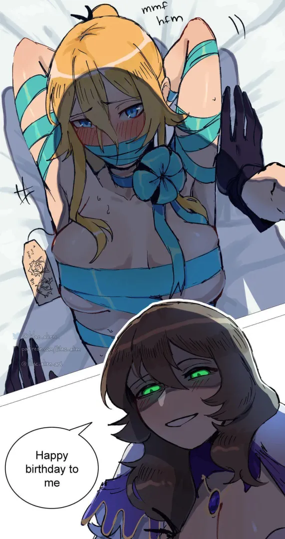 Happy birthday Mistress Luna~ My gift to you, me, wrapped and vulnerable for you >.<