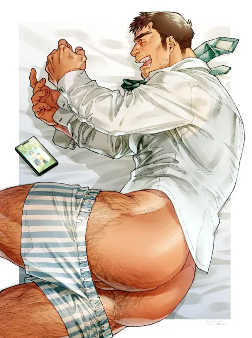 He fell asleep... well, at least I can see his butt