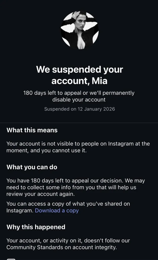 Her PATREON main-account wa suspended