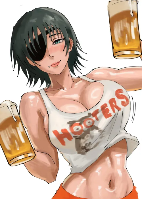 Himeno working at Hooters (Shisoa)