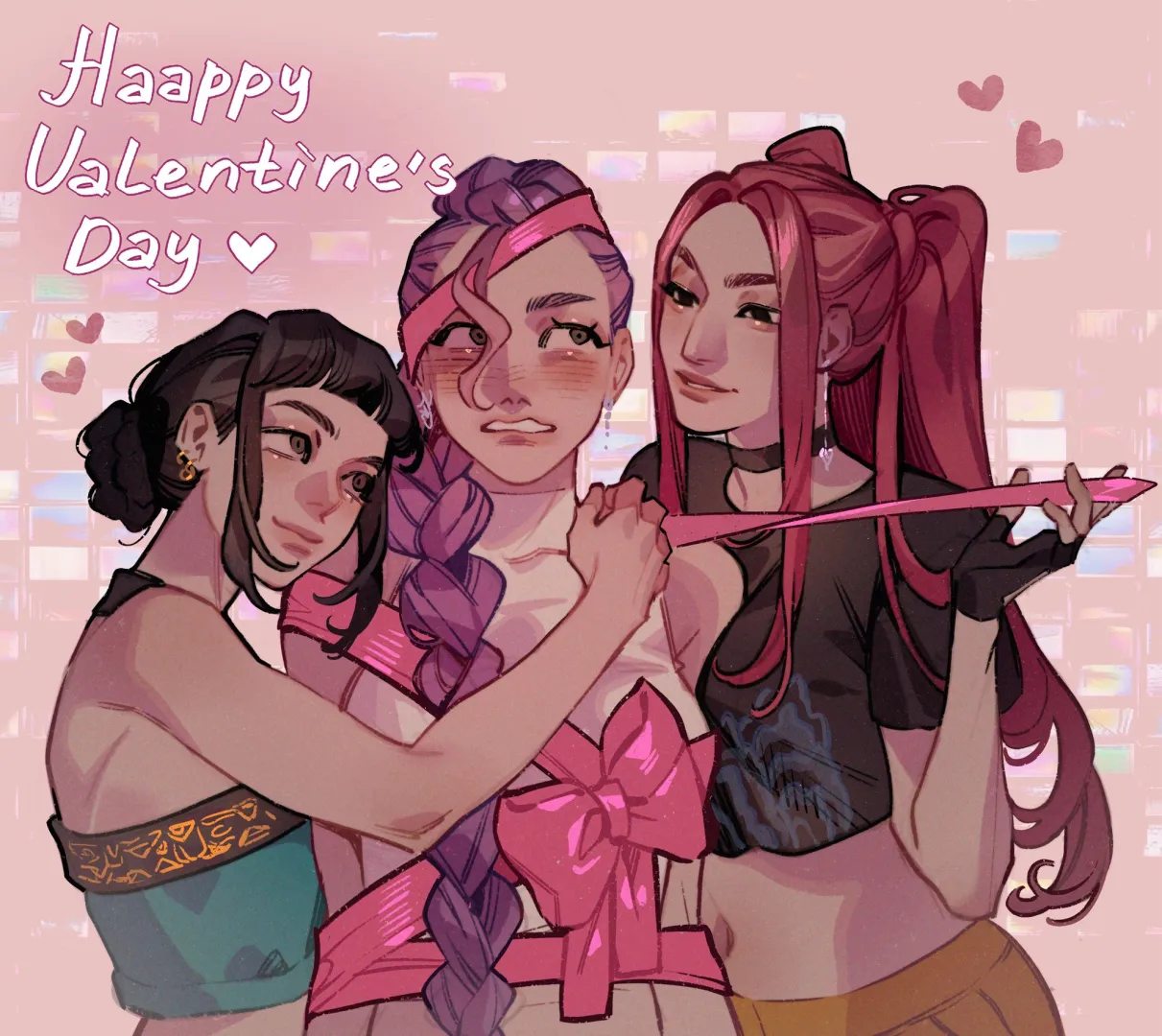 How Huntrix/polytrix is spending Valentines (@ahoguru) [Kpop Demon Hunters]