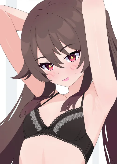 Hu Tao in a lingerie showing her armpits