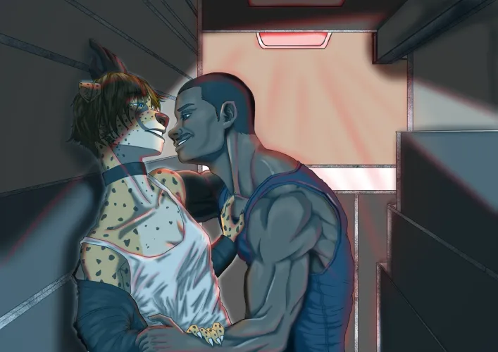 Human male on cheetah female (art by me)