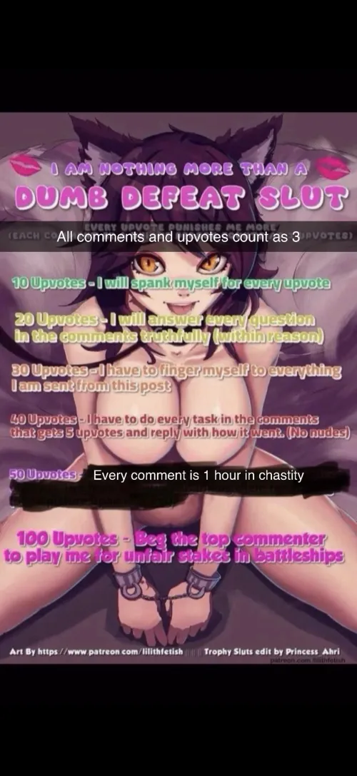 I lost to u/ElectricalProgress28 in battleship, he gave me multiple chances to stop but I wanted to be a little defeatslut, and now all upvotes and comments count for 1=3 and there’s no comment limit