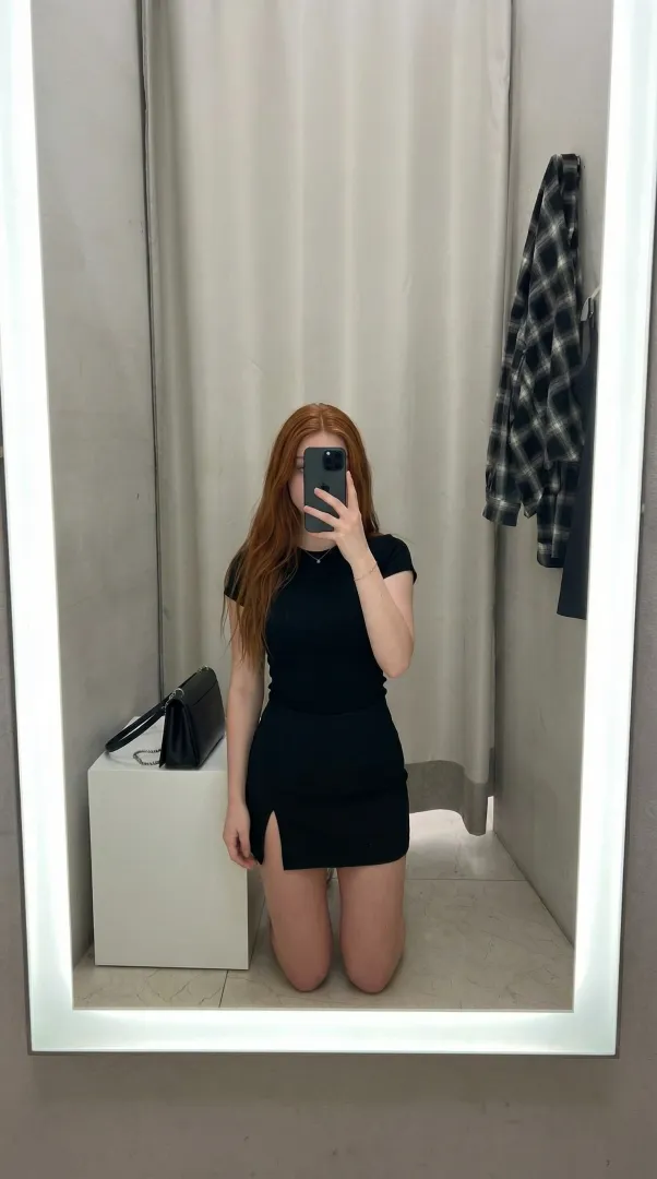 I'm kneeling in the changing room waiting for your cock 