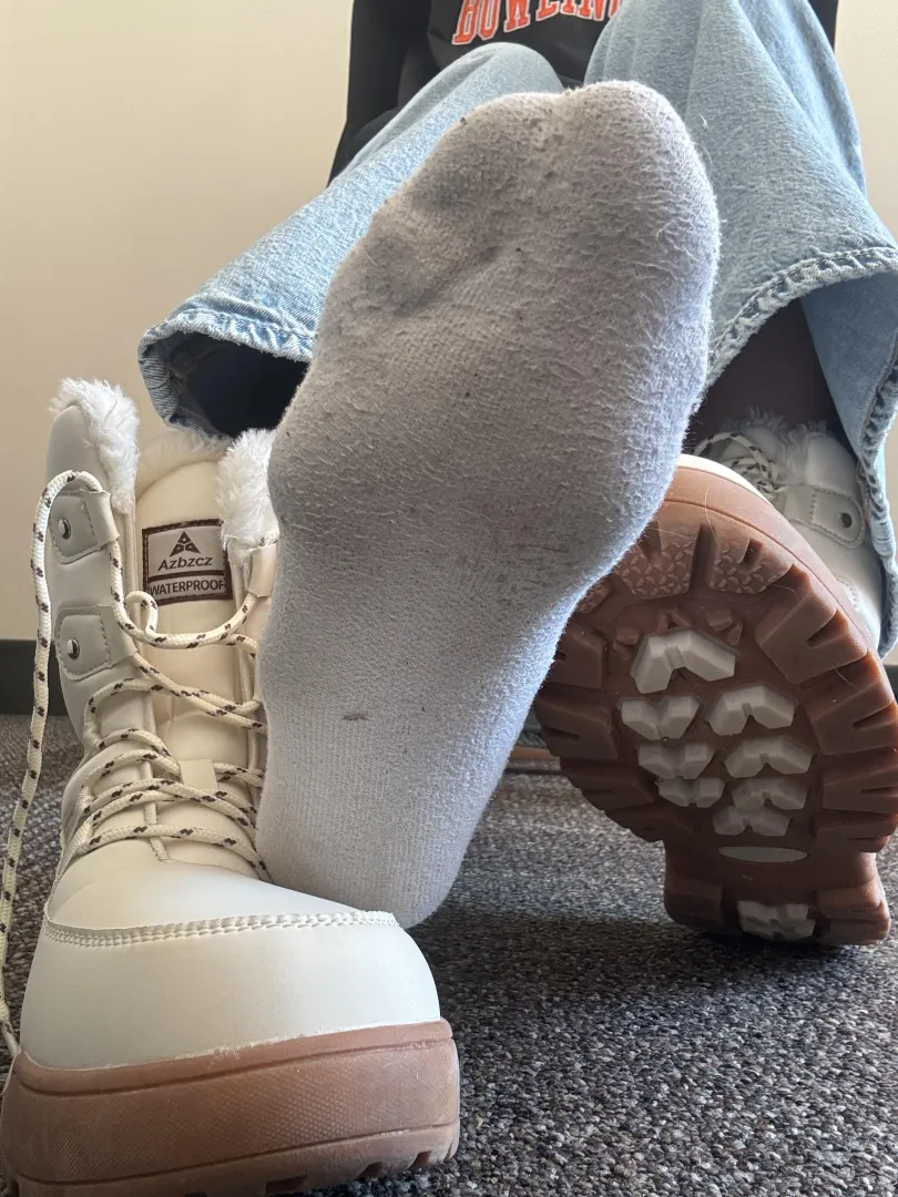 i’ve been walking around all day in the snow! it’s cold outside but inside my feet are hot, sweaty, and stink… do you want a sniff of princess cami’s socks?