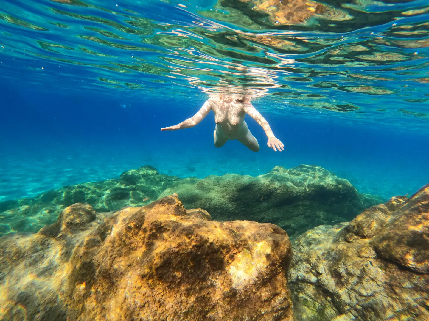 Keep sensitive body parts away from sharp rocks